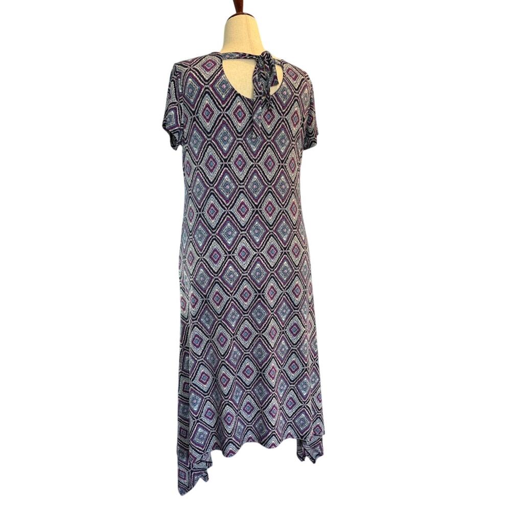 Chico's Dress A-Line Asymmetrical Hem Blues Purple Back Tie Stretch Knit 2 12/14 - Picture 2 of 6